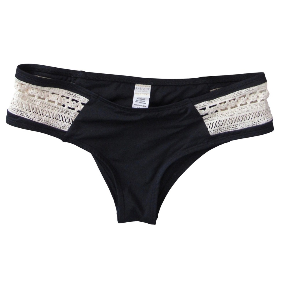 L*Space Crochet Bikini Bottom L NWT Black Strappy Back Indie Festival Coquette